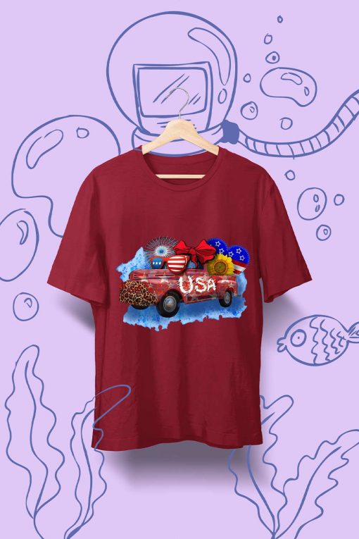 4th of July Vintage Sublimation USA Crazy Truck T Shirt