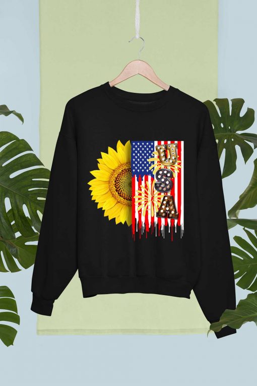 4th of July Vintage Sublimation Sunflower US Flag Lightbulb T Shirt