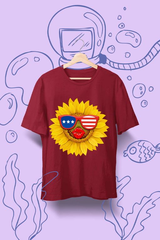 4th of July Vintage Sublimation Sunflower US Glasses Kissing T Shirt
