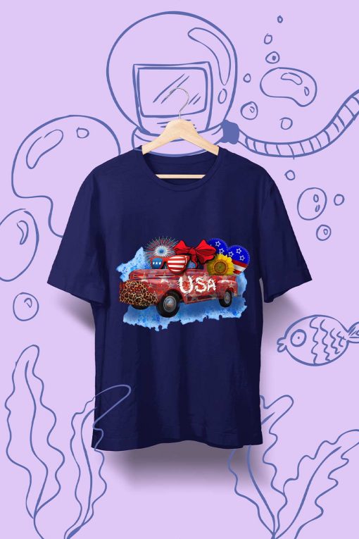 4th of July Vintage Sublimation USA Crazy Truck T Shirt