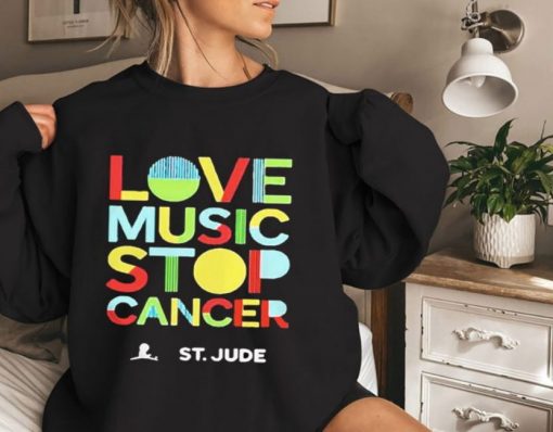 Love Music Stop Cancer St Jude Breast Awareness Unisex Shirt