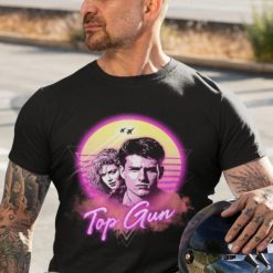 80’s Retro Inspired Top Gun T-Shirt, Lt. Pete Maverick, Charlie, Retrowave Sun