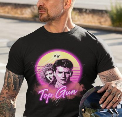 80’s Retro Inspired Top Gun T-Shirt, Lt. Pete Maverick, Charlie, Retrowave Sun