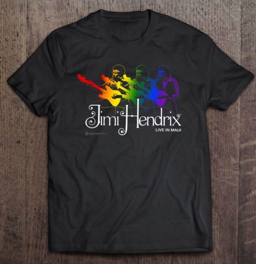 Mens Jimi Hendrix Official Live In Maui Rainbow Guitar T Shirt