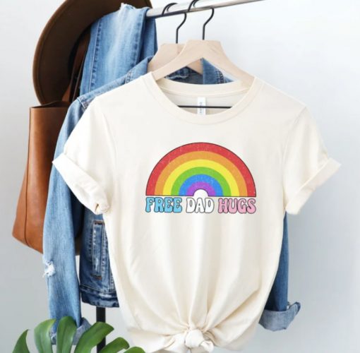 Free Dad Hugs Shirt, Pride Month Gift, LGBT Dad T-Shirt, LGBTQ Ally Clothing