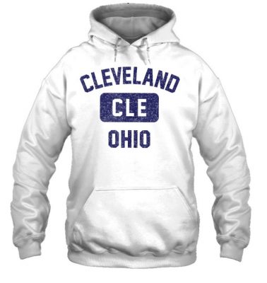 Cleveland Cle Gym Style Distressed Navy Blue Print T Shirt