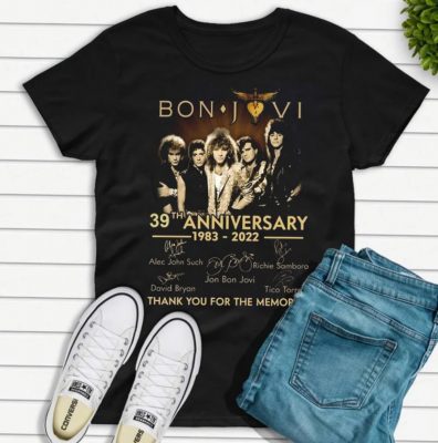 Bon Jovi 39th Anniversary 1983-2022 Signature T-Shirt, Bon Jovi Shirt Gift Fan