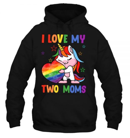 I Love My Two Moms Cute Lgbt Gay Ally Unicorn Girls Kids T Shirt