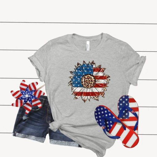 America Sunflower Shirt, USA Flag Flower Shirt, Gift For American, 4th Of July Flag Graphic T-Shirt