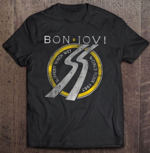 Mens Bon Jovi Slippery When Wet World Tour T Shirt
