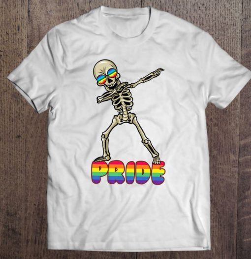 Lgbt Pride Dabbing Skeleton Rainbow Sunglasses Gay Lesbian T Shirt