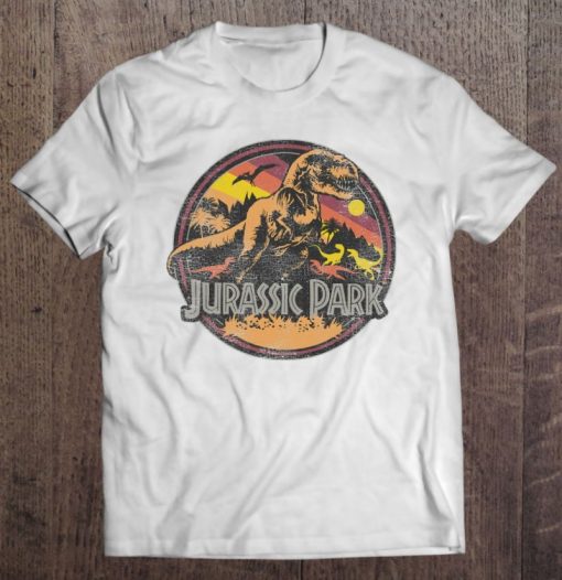 Jurassic Park Distressed T-Rex Logo Orange T Shirt