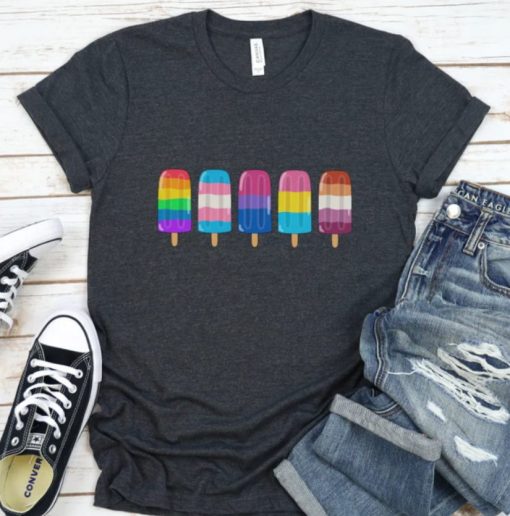 LGBTQIA+ Pride Ice Pops Shirt, Pride Month Gift, Gay Pride Rainbow T-Shirt, Transgender, Bisexual, Pansexual, and Lesbian Pride Flags Tee