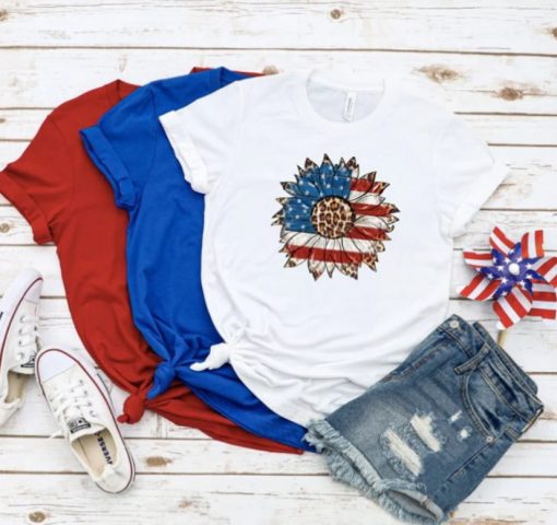 America Sunflower Shirt, USA Flag Flower Shirt, Gift For American, 4th Of July Flag Graphic T-Shirt
