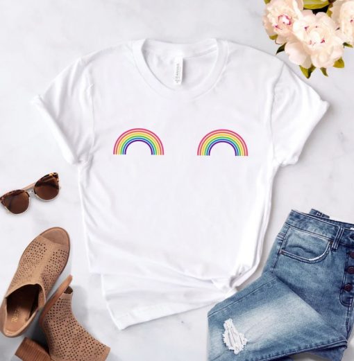Pride Shirt, Gay Pride T-Shirt, Gay Rainbow Boobs Shirt, LGBT Shirt, Can’t Think Straight Shirts