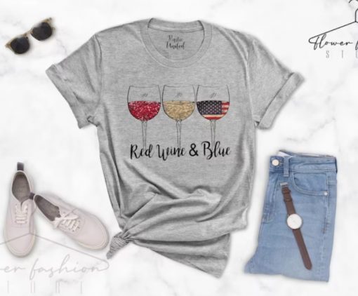 4th Of July T Shirt, Red Wine Blue Shirt, Independence Day Shirt, American Flag Shirt