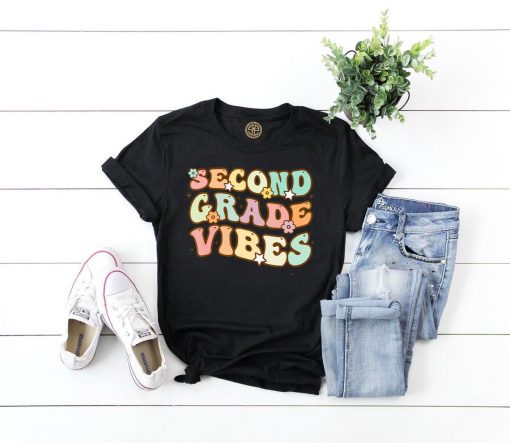 Back To School Second Grade Vibes Retro Teacher Women Kids T-Shirt