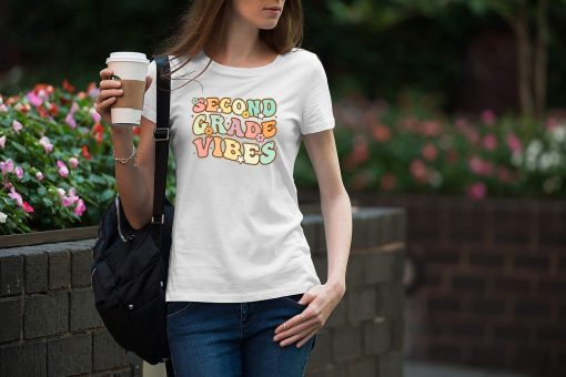 Back To School Second Grade Vibes Retro Teacher Women Kids T-Shirt