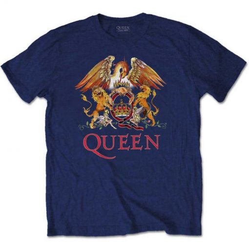 Blue Queen Crest Freddie Mercury Brian May Official T-Shirt