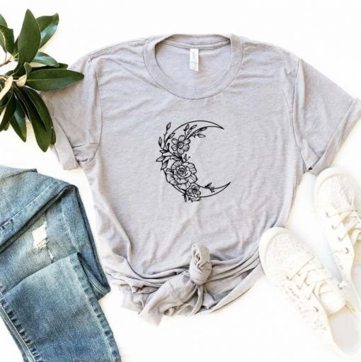 Floral Moon Shirt, Moon Lover Shirt, Moon Flower Shirt