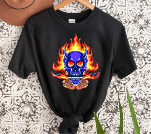 Hellfire Blueskull T Shirt, Devil Shirt