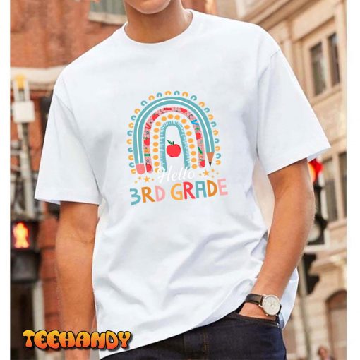 Hello 3rd Grade Teacher Leopard Rainbow Back To School T-Shirt