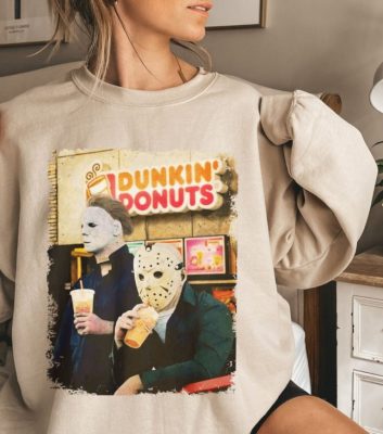 Jason And Micheal Myers Dunkin Donuts Halloween Horror Movie T Shirt