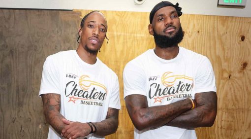 LeBron James & DeMar DeRozan Wear Cheaters Basketball Double Side T-Shirt, Not Just AnyBody T-Shirt In Drew League