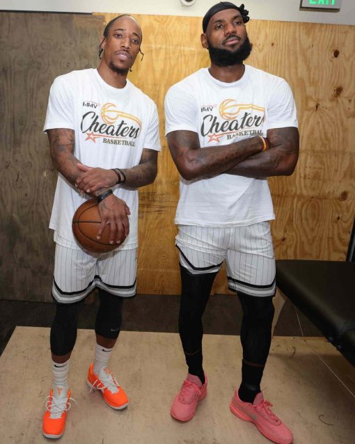 LeBron James & DeMar DeRozan Wear Cheaters Basketball Double Side T-Shirt, Not Just AnyBody T-Shirt In Drew League