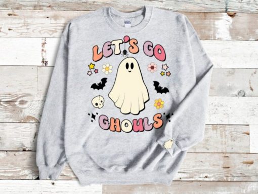 Lets Go Ghouls Halloween Retro Ghost Fall Shirt Womens Spooky Season