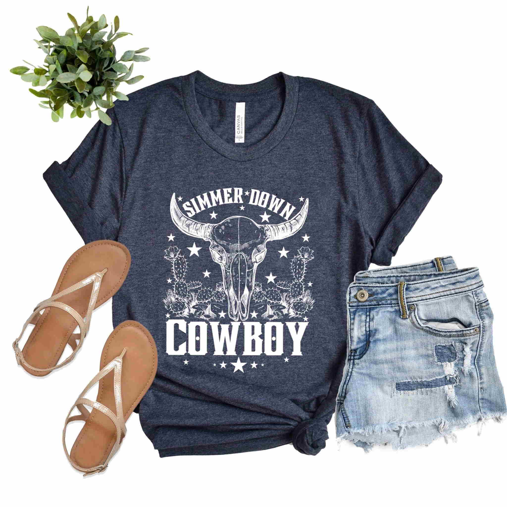 Simmer Down Cowboy T Shirt Western Graphic Cowgirl Gift Rodeo Shirt 1