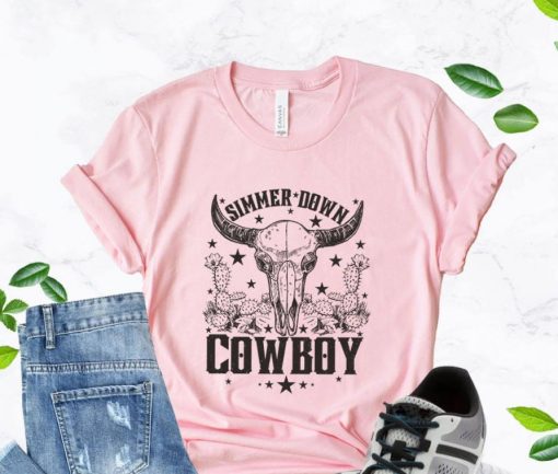Simmer Down Cowboy T-Shirt Western Graphic Cowgirl Gift Rodeo Shirt
