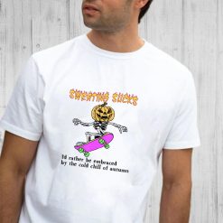 Sweating Sucks Skeleton Pumpkin Head Halloween T Shirt 2