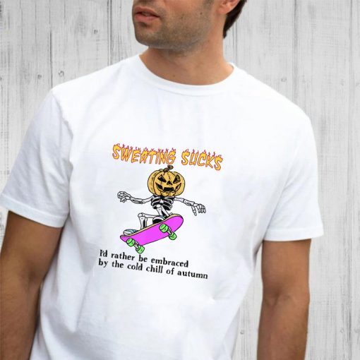 Sweating Sucks Skeleton Pumpkin Head Halloween T-Shirt
