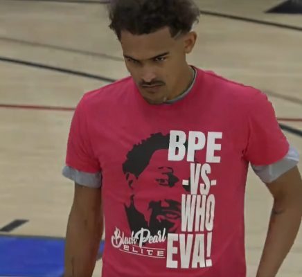 Trae Young and John Collins Wear BPE VS WHO EVA Black Pearl ELITE Shirt In Drew League 2