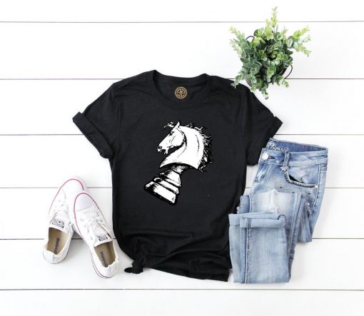 White Knight Figure Chess Motif Chess Player Chessmen T-Shirt