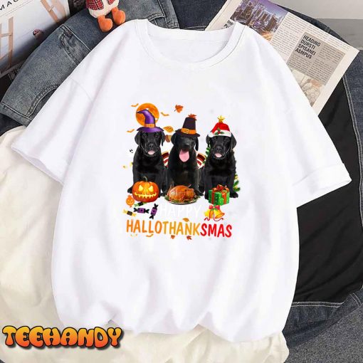 Black Lab Dog Halloween Merry Christmas Happy Hallothanksmas T-Shirt