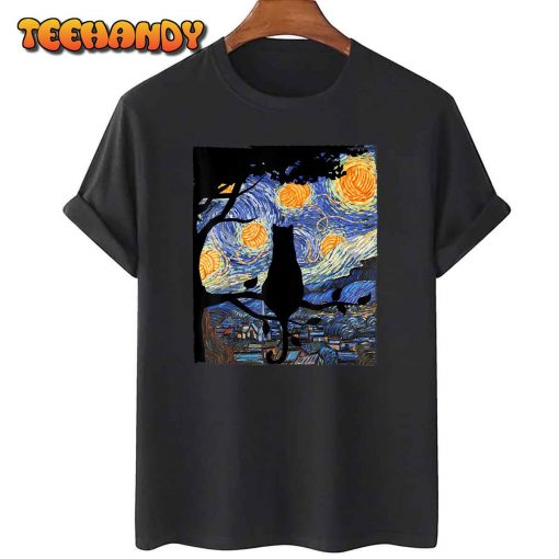 Cat Tshirt, Starry Night Cat Tee, Van Gogh Cat Gift, Cat T-Shirt