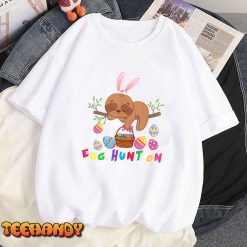 Egg Hunt Is On Cute Bunny Sloth With Easter Egg Basket T Shirt img1 8