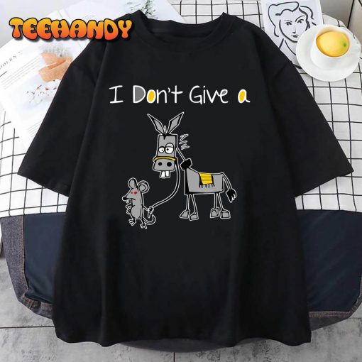 Funny MOUSE WALKING A DONKEY I Don’t Give Rats Ass Mouse T-Shirt