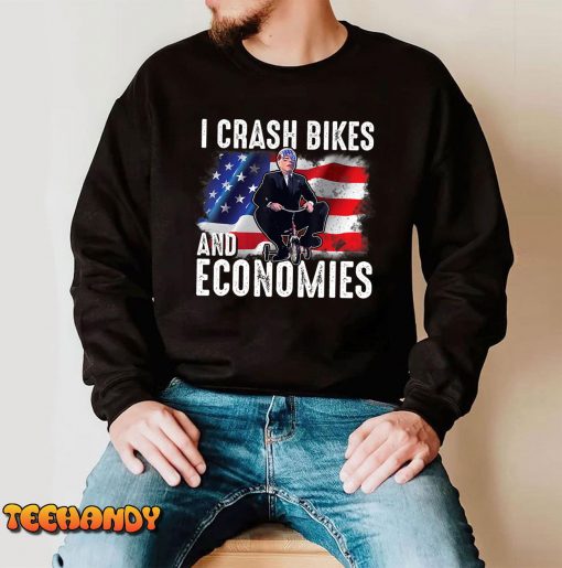 Funny USA Flag I Crash Bikes and Economies T-Shirt