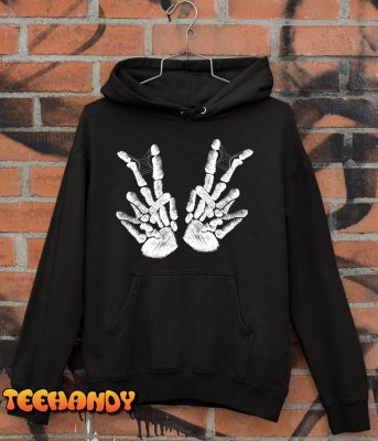 Peace Sign Bones Halloween Skeleton Hand Fingers T Shirt img2 C10