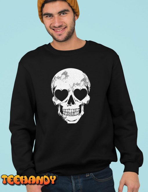 Skull Heart Eyes Lazy Halloween Costume Cute Skeleton Bones T-Shirt