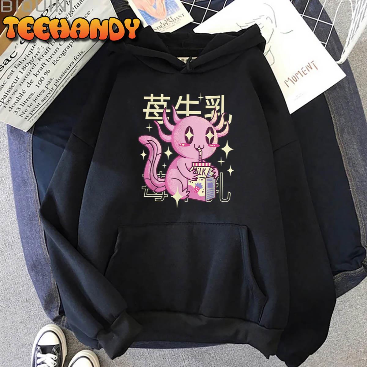 Axolotl Strawberry Milk Japan Style Japanese Kawaii Axolotl 3 Unisex T-Shirt