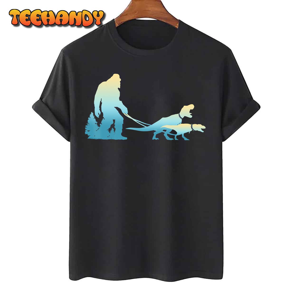 Bigfoot Taking His Dinosaurs for a Walk – Bigfoot T-Shirt