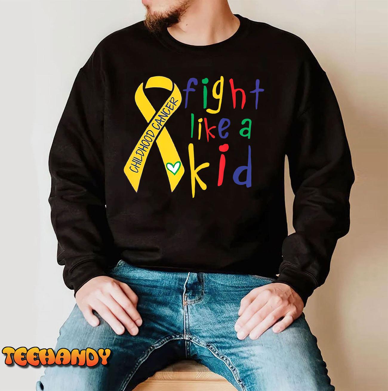 Fight Like Kid Gold Ribbon Childhood Cancer Awareness T-Shirt