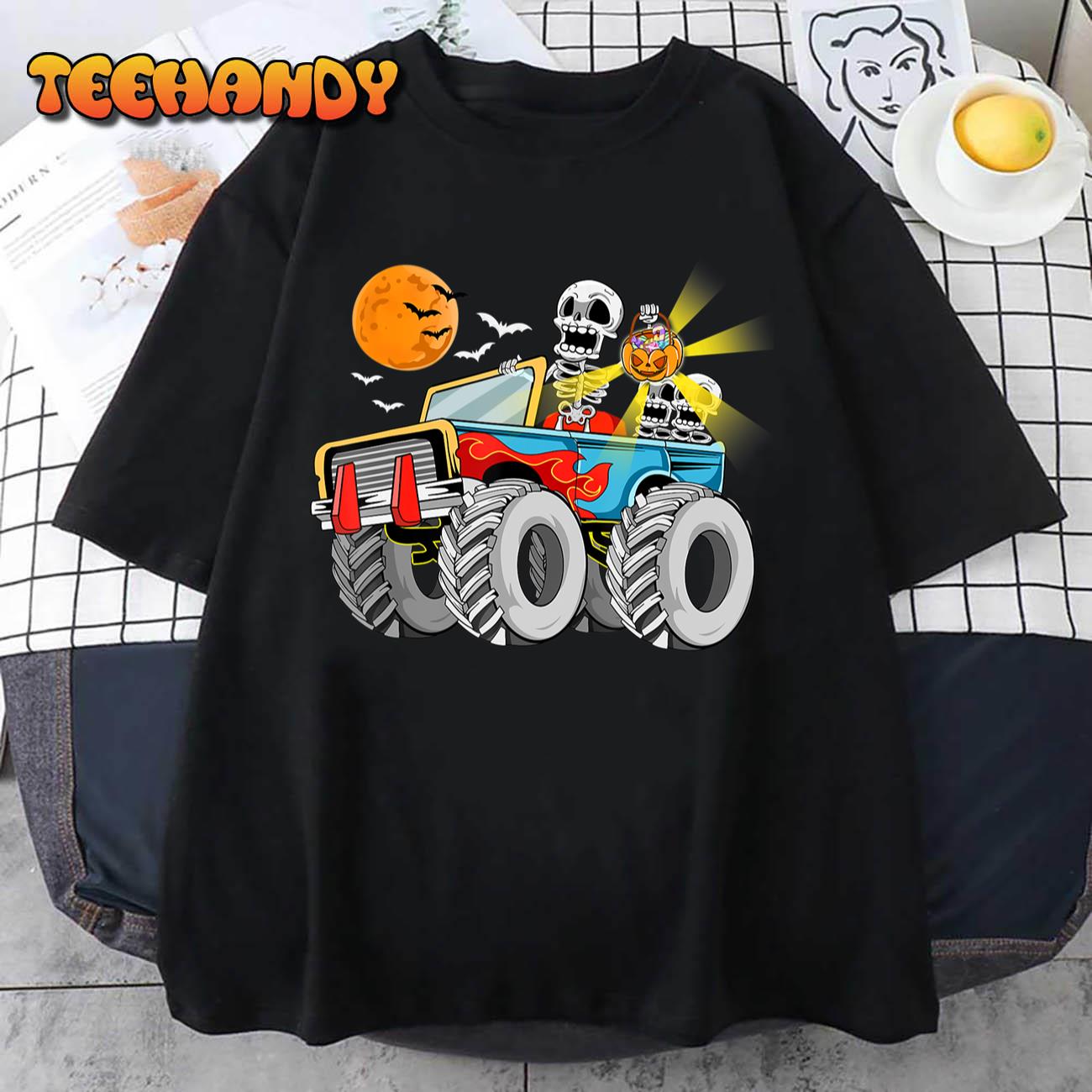 Funny Halloween Skeleton Monster-Truck Kids Boys Toddler T-Shirt