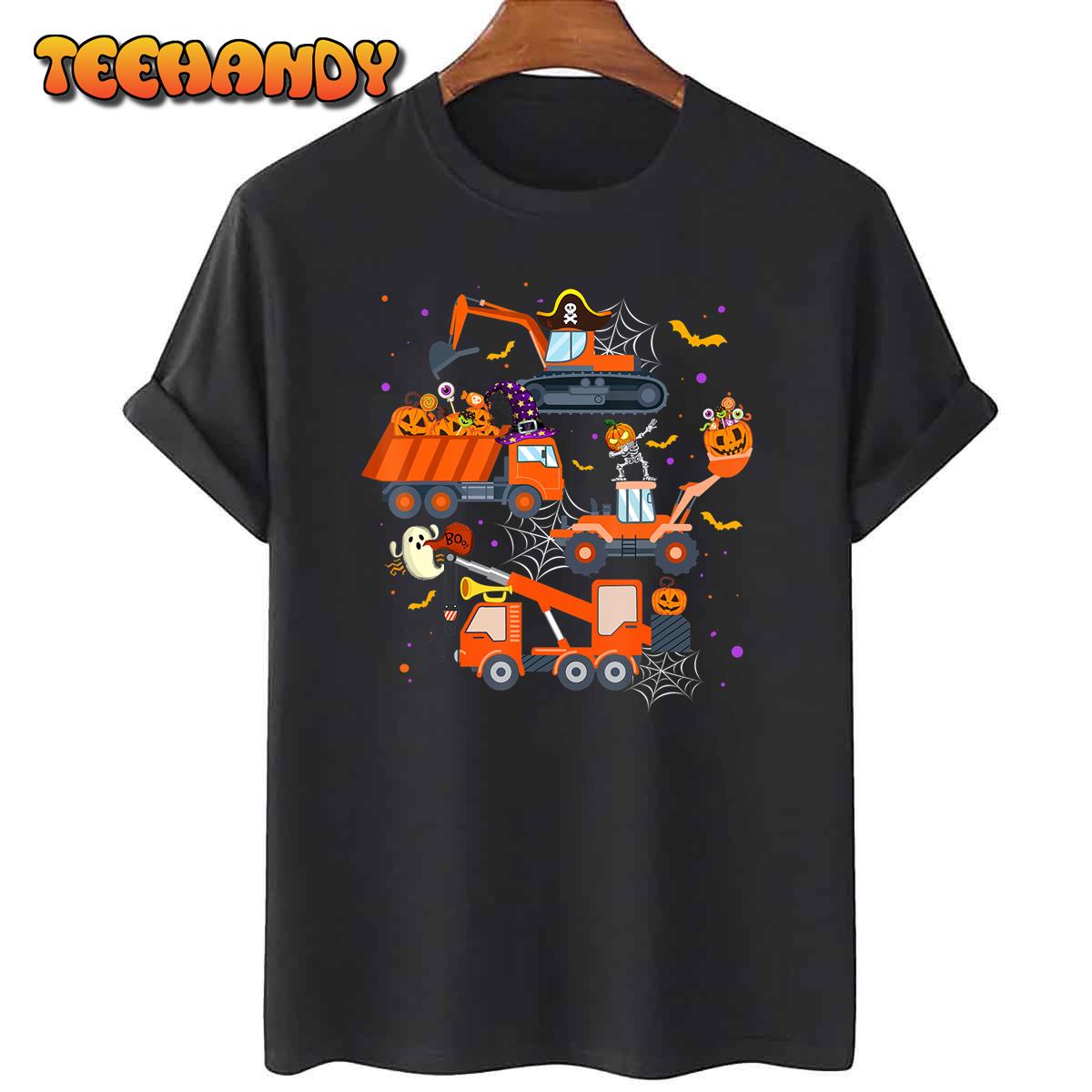 Halloween Crane Truck Construction Pumpkin Toddler Kids Boys T-Shirt