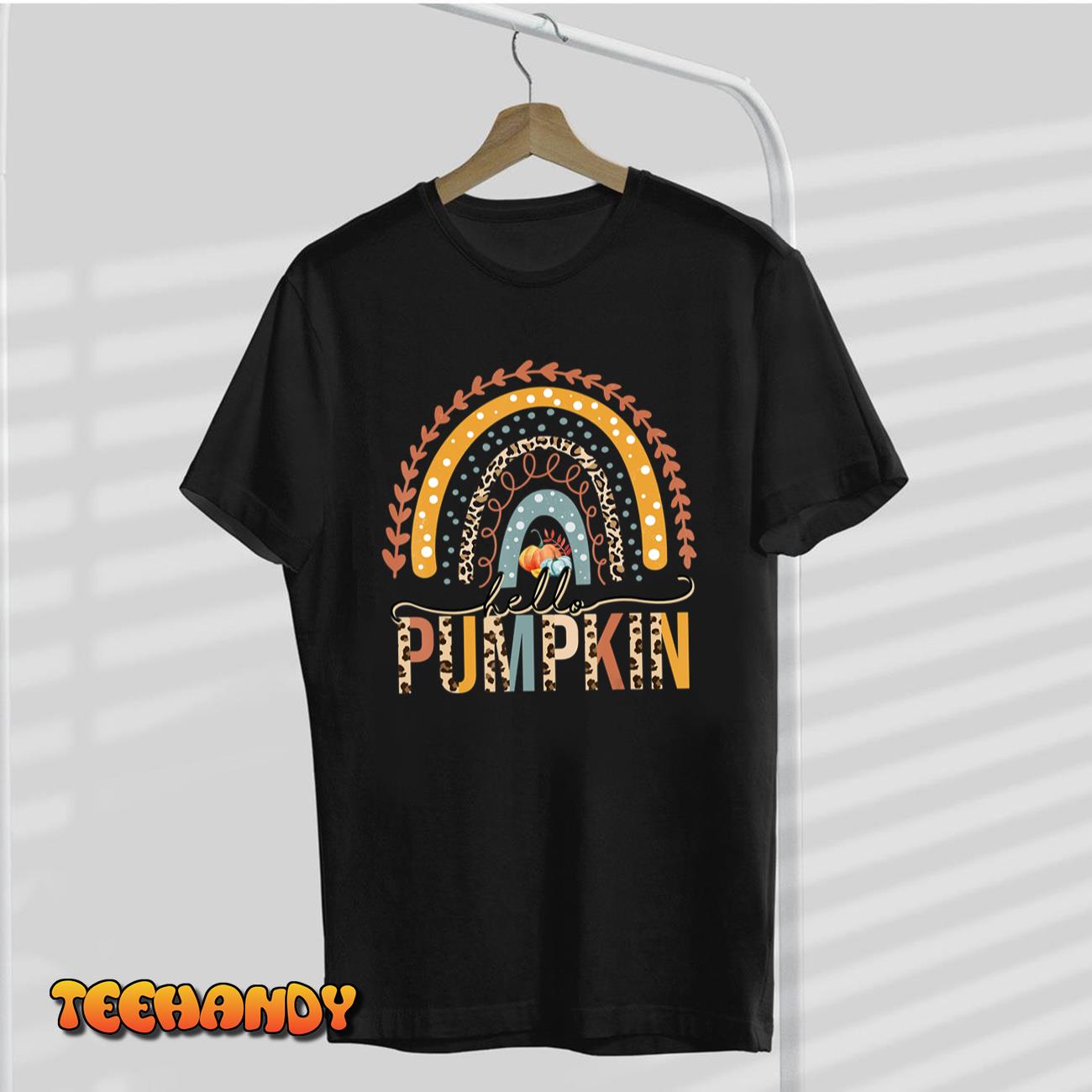 Hello Pumpkin Leopard Rainbow Autumn Season Fall Vibes Women T-Shirt