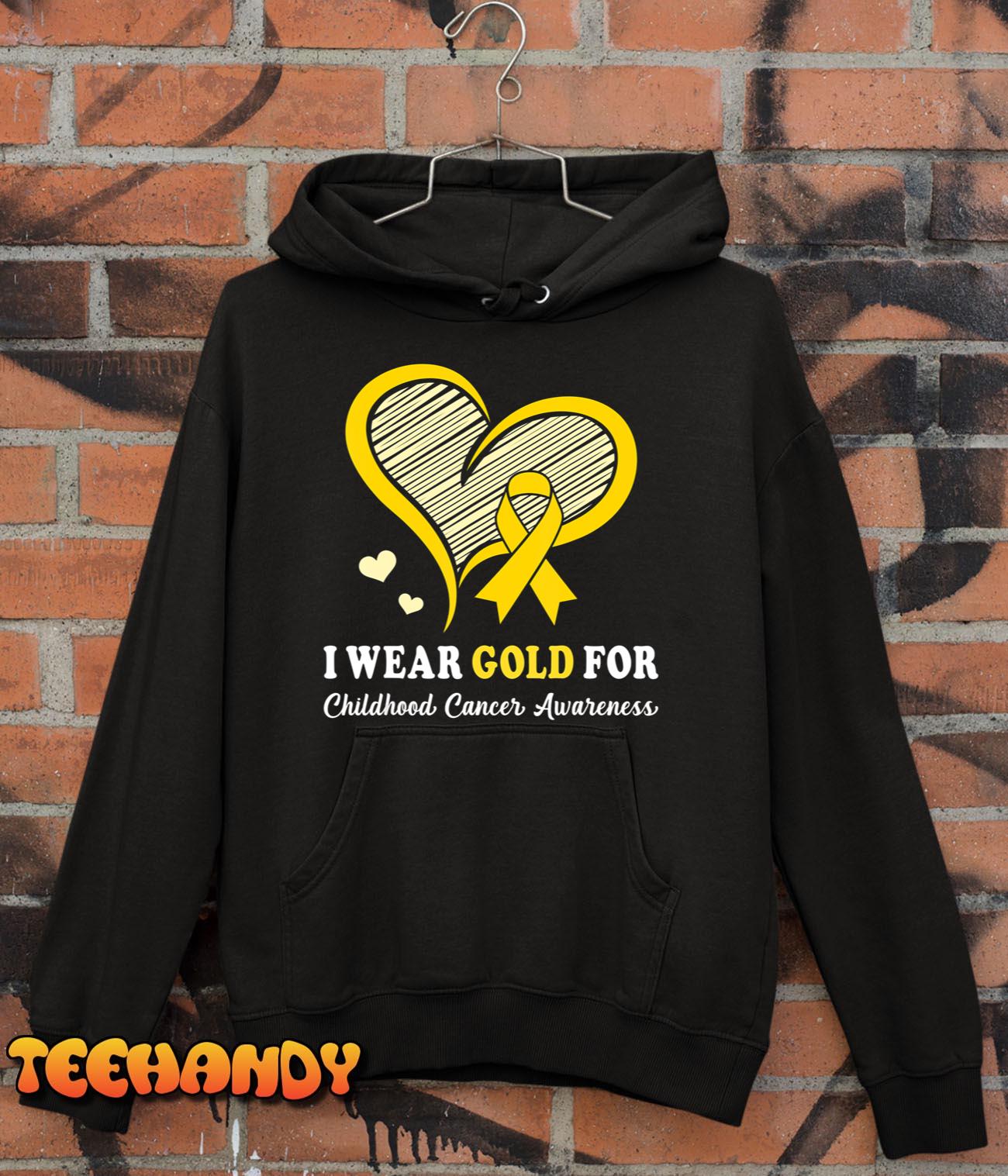 I Wear Gold For Childhood Cancer Hope and Support Cute Heart T-Shirt